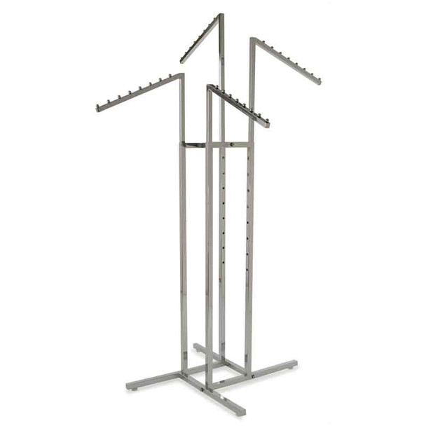 4-Way Clothing Rack w/ Slant Arms - Square Tubing