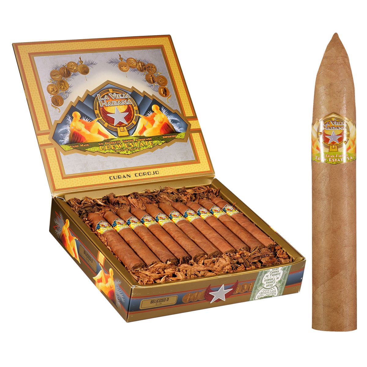 tobacco habana HAND MADE CIGAR - DREW ESTATE - LA VIEJA HABANA - BELICOSO D - CONNECTICUT  - 6 X 54