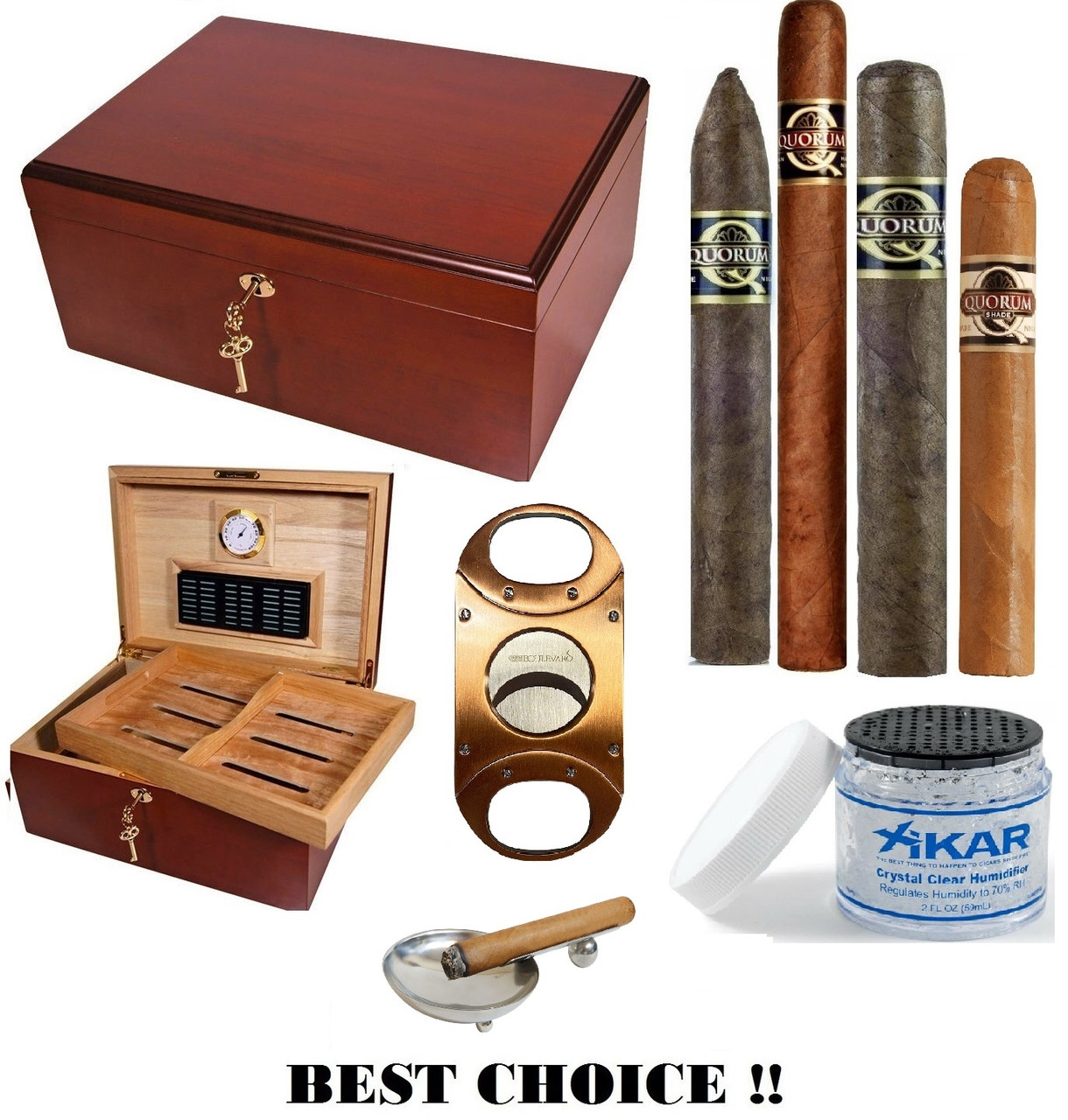 Impressive Cigar Humidor Box with Accessories, High Quality Lacquer Ebony  Finish