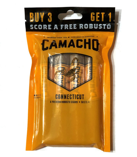 Camacho Connecticut Robusto Cigars  5 X 50. Pack of 3 + 1 Cigar Free