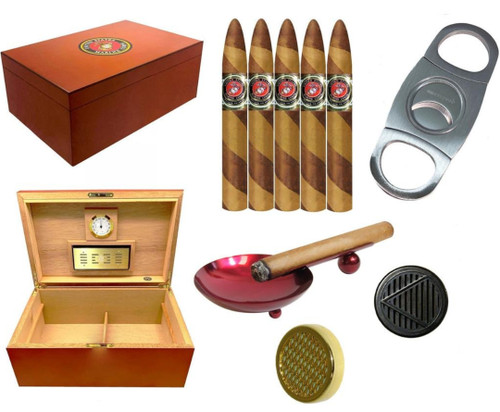 Combo Set MARINE II Corps American Emblems Humidor, Cigars, Cutter & Ashtray