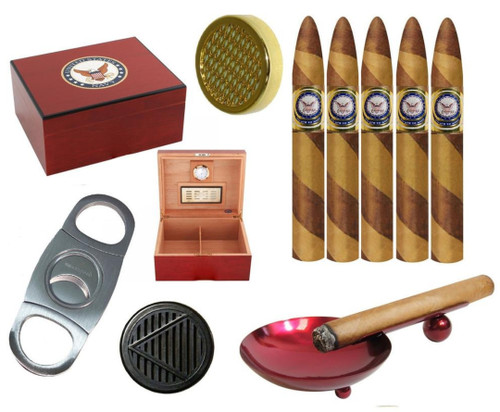 Combo Set AIRFORCE Two Corps American Emblems Humidor, Cigars, Cutter & Ashtray