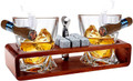 Whiskey Glasses With Side Mounted Cigar + Whisky Chilling Stones and accessories on Wooden Tray