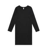 A long-sleeved organic dress in solid black with a round neckline and no visible embellishments.