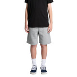 Youth Relax Track Shorts in heather grey, featuring a casual style and an elastic waistband. Includes a logo detail.