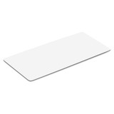 A white yoga mat with a smooth surface, featuring a minimalistic design and a logo.