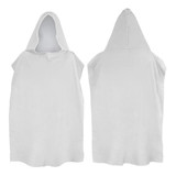 A white adult hooded towel with a front and back view, featuring a large hood. It has a simple design.