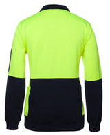 A bright yellow and navy fleece jumper with a half zip and a sleeve pocket, featuring a logo.