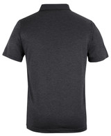 A black marle polo shirt with a classic collar and short sleeves, featuring a logo on the back.