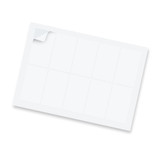 A rectangular sticker sheet, 88x50mm, featuring a glossy finish with multiple blank rectangles and a curled corner.