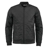 A black thermal jacket with a quilted pattern, featuring a front zip and ribbed cuffs and hem. Includes branding.