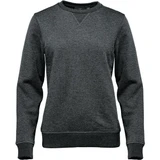 A grey women's pullover sweater with a crew neck and long sleeves, featuring a subtle texture.