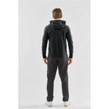 Men's Montebello pullover hoody in dark grey, featuring a hood and slim fit, worn with matching pants.