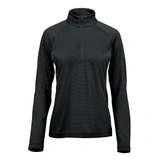 A black women's pullover with a quarter zip and long sleeves, featuring a subtle texture and a logo.