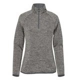 A women's half-zip fleece jacket in a textured grey fabric. Features long sleeves and a zip collar. Includes a logo.