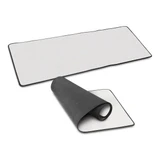 A Jumbo Desk Mat in white with a black border, displayed flat and rolled up partially to show both sides.