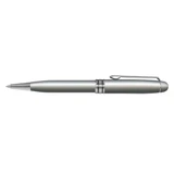 A metal pen with a sleek silver design and a polished chrome tip and clip, labeled as the Supreme Pen.