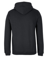 A black hoodie featuring a hood and long sleeves. The back view shows a plain design without any visible logos.