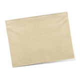 A cotton tea towel in a soft beige colour, featuring a simple design and a logo in the corner.