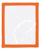 An orange plastic pocket with a transparent front, designed for holding documents or cards, in a pack of 25.