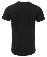 A black fitted T-shirt with short sleeves and a plain back design, featuring a small logo.