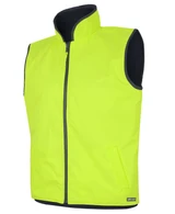 A reversible vest in high-visibility yellow, featuring a zip front and side pockets, with a contrasting black lining.