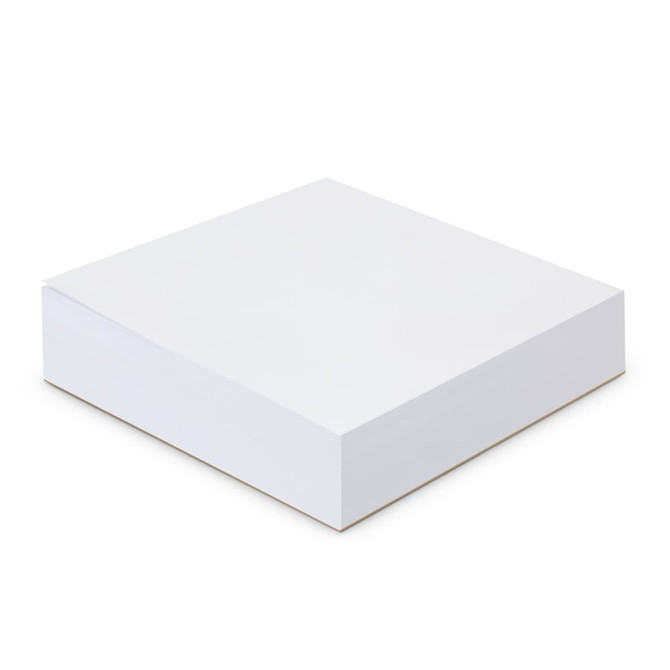 A white Memo Cube Note Pad with 200 leaves stacked neatly. It has a simple design with no visible branding.