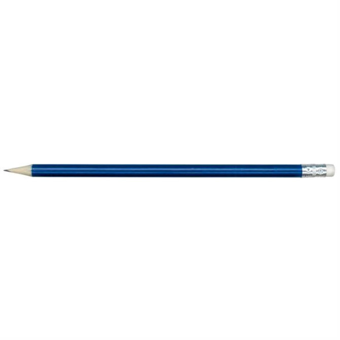 A HB pencil with a blue outer casing and a standard sharpened tip.