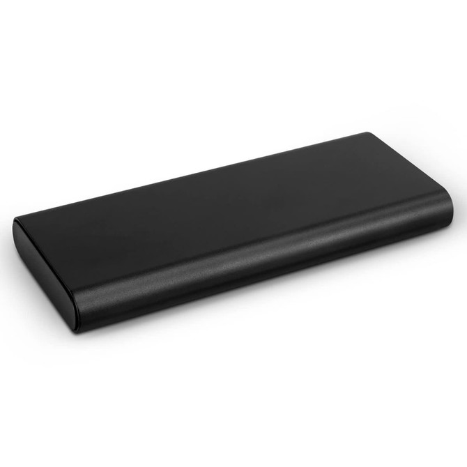 A sleek black tool set case, featuring a smooth surface and rounded edges, suitable for storing tools.