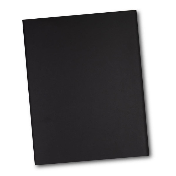 A black portfolio case with a sleek design, featuring a logo on the front.