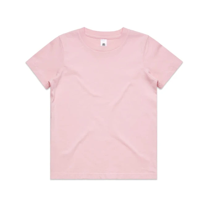 A pink Kids Staple Tee with a standard crew neckline and short sleeves. It features a logo on the label.