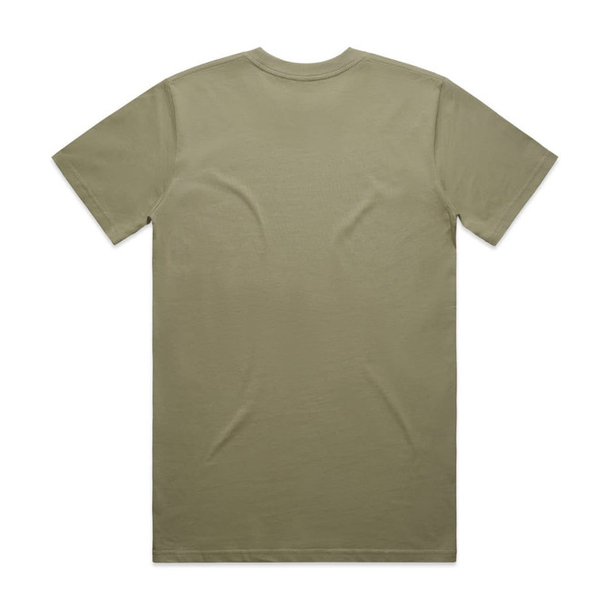 A khaki Classic Tee featuring a round neck and short sleeves, with a branding logo on the back.