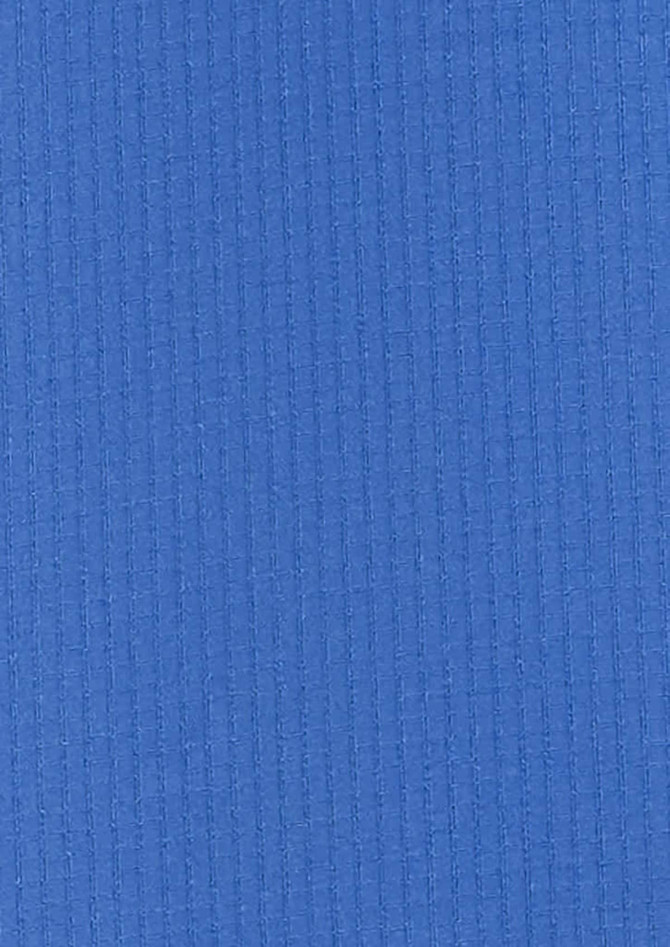 A textured blue fabric showcasing a smooth, consistent surface, ideal for casual button-up shirts.