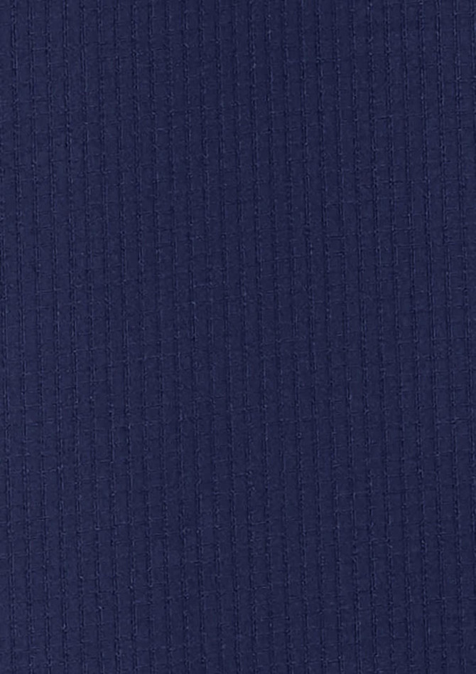 A textured, navy blue fabric featuring a ribbed pattern, suitable for men's outdoor long sleeve shirts.