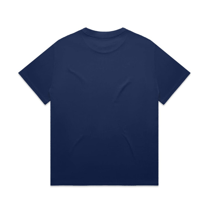 A navy blue T-shirt featuring a plain back design. The shirt has a logo or branding.
