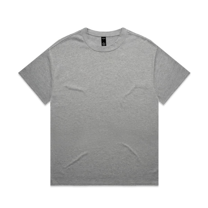A grey Heavy Tee, featuring a simple design and short sleeves. The shirt has a brand logo on the tag.