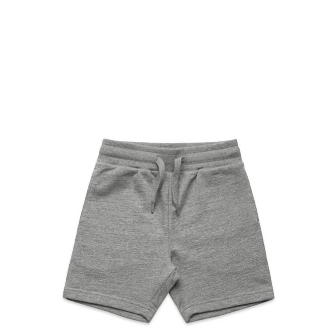 Kids Stadium Shorts in grey, featuring an elastic waistband and a simple design. Includes a logo detail.
