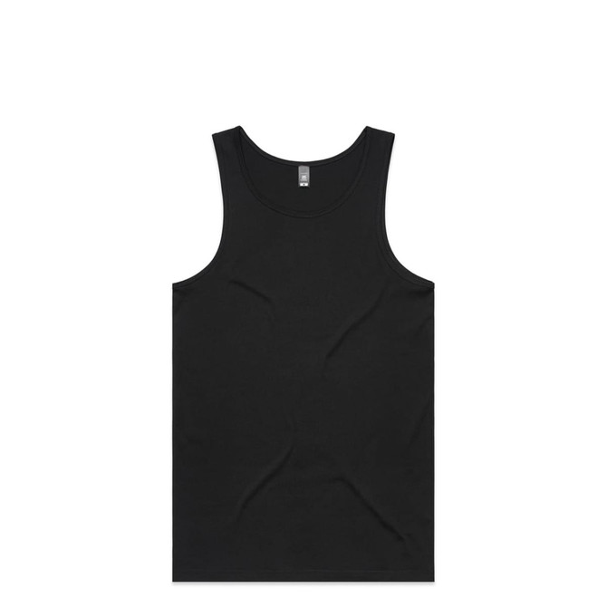 A black singlet featuring a simple design and a logo, made from lightweight material.