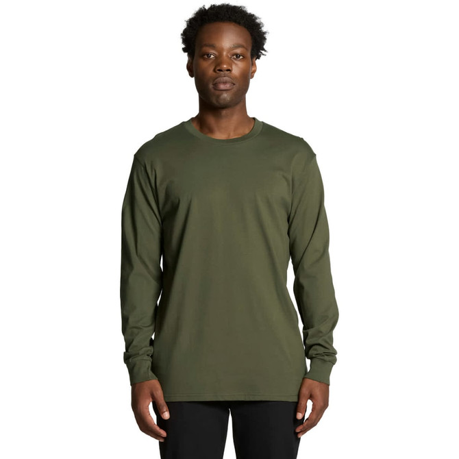 A long sleeve t-shirt in olive green, featuring a round neckline and an understated design with a logo.