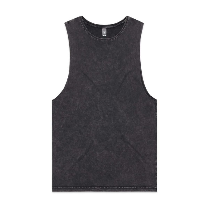 A stone wash black tank top with a classic sleeveless design and a subtle logo.