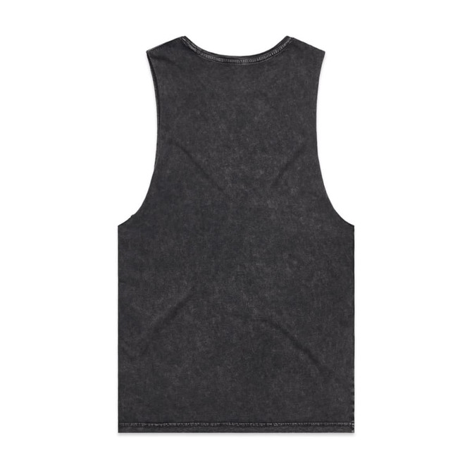 A stone wash black tank top with a sleeveless design. The back features a simple and clean look.