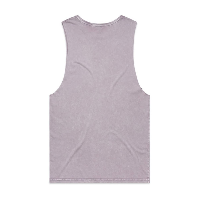 A stone wash purple tank top with a sleeveless design and a logo. Features a relaxed fit and soft fabric texture.