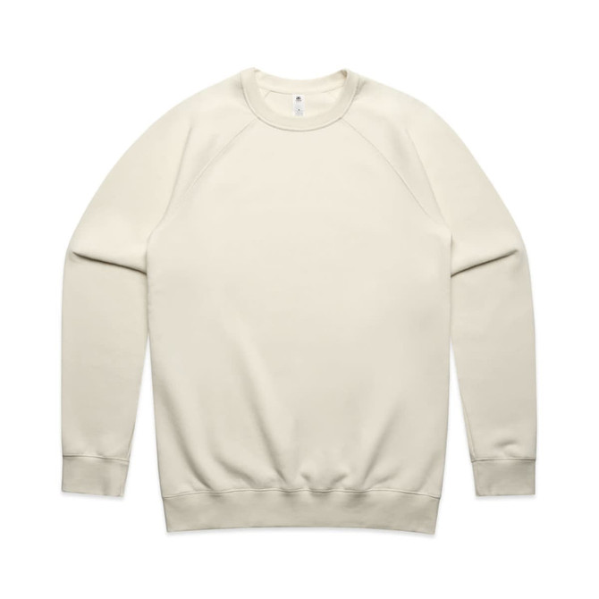 A cream-coloured jumper with long sleeves and a round neckline, featuring a logo.