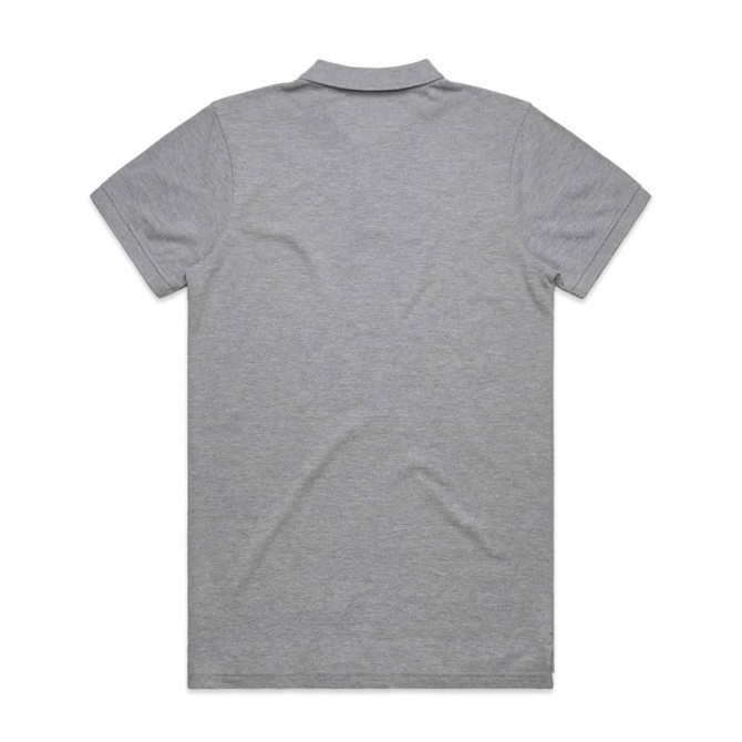 A grey polo shirt with a classic collar and short sleeves. The back features a simple design and a logo.