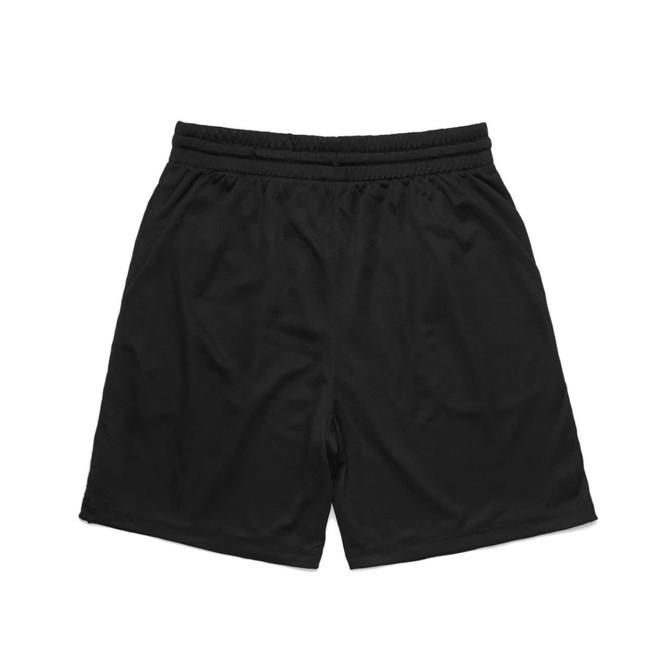 Black sports shorts with an elastic waistband and a simple design. Features a logo on the front.