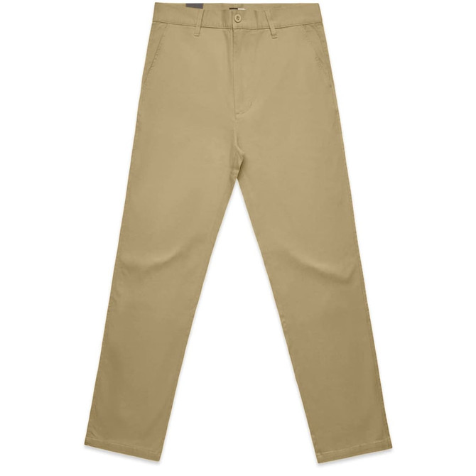 Straight pants in a light khaki colour, featuring a classic design with a button and zip closure.