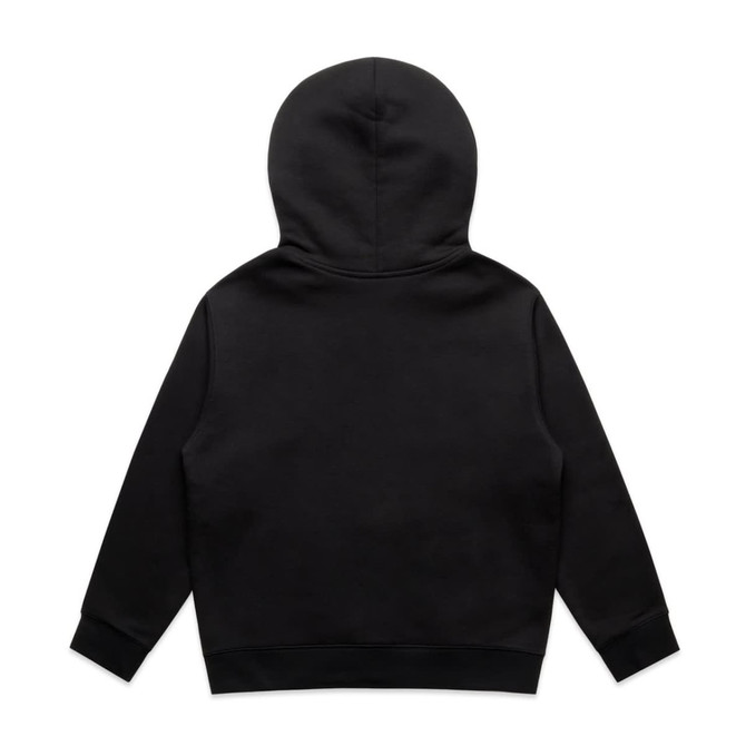 A black hoodie with a zip and a hood. The back features a smooth, seamless design. It has a logo.
