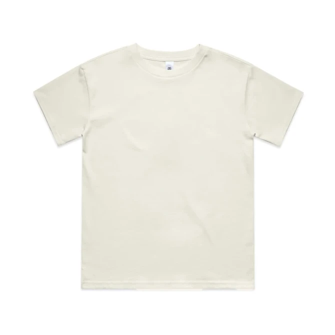 A youth classic tee in a light green shade, featuring a simple design and a logo on the label.