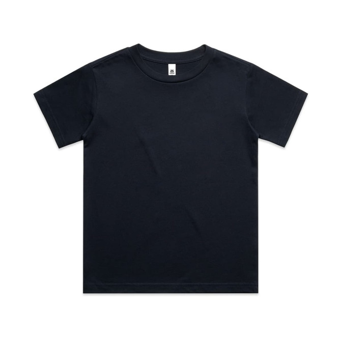 A plain black youth classic tee with a round neckline and short sleeves, featuring a branding label.