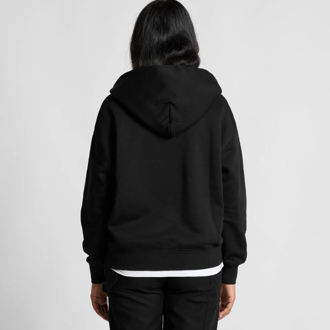 A black hoodie with a half zip and a spacious hood, featuring a logo.